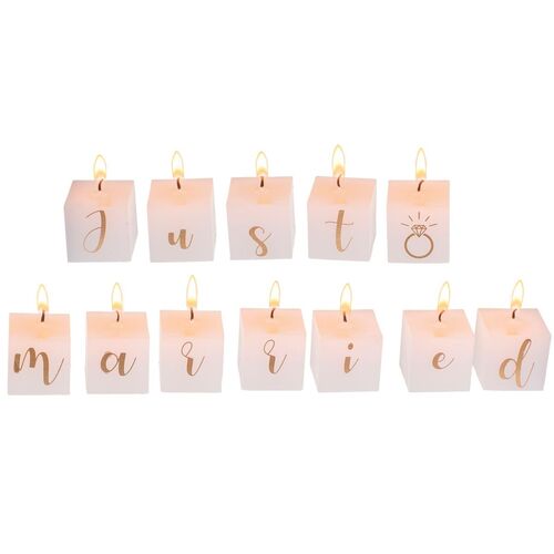 Kerzenblock mit Aufschrift just married aus 12 mini Kerzen a ca. 3 x 3 cm 