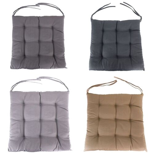Sitzkissen einfarbig mit 9 Punktesteppung 40x40x5 cm Stuhlpolster mit B�ndern