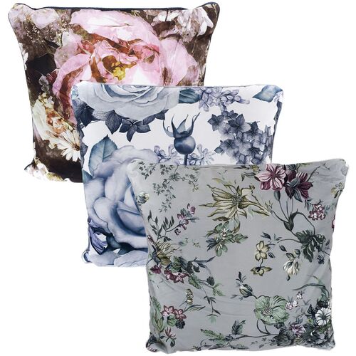 Samt Dekokissen 45 x 45 cm Couchkissen mit Blumenmuster und Rei�verschluss