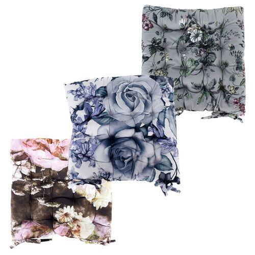 Samt Sitzkissen mit Blumenmuster 40x40x5 cm Stuhlpolster mit 16 Punktesteppung