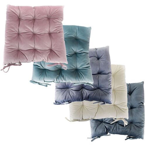 Samt Sitzkissen einfarbig gestreift 40x40x7 cm Stuhlpolster mit 9 Punktesteppung