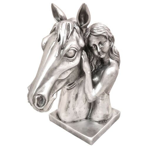 Pferdekopf mit M�dchen ca. 32 x 16 x 26 cm in Antiksilber B�ste mit Sockel