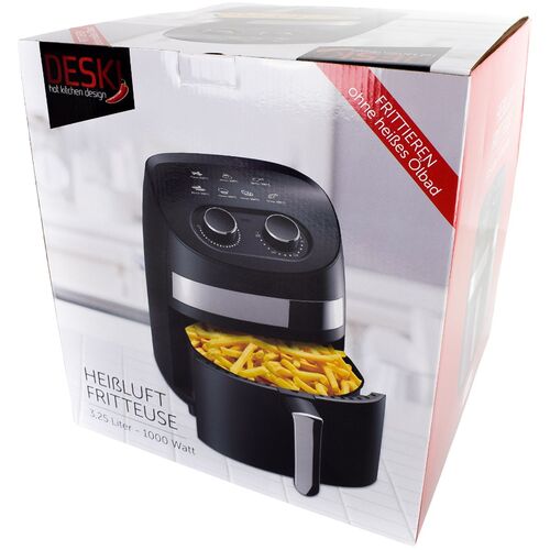 DESKI Hei�luft Fritteuse 3,25 Liter Zeitregler & Thermostat 1000 Watt ausziehbar