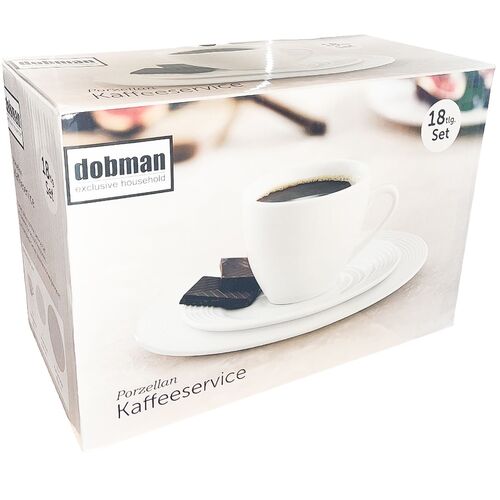 dobman Porzellan Kaffeeservice wei� (18tlg.) Tassen, Untersetzer & Teller Set