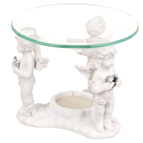Aromalampe Glasschale 11,5 x 11 cm Stehende Engel mit Herzen nostalgisch Putto
