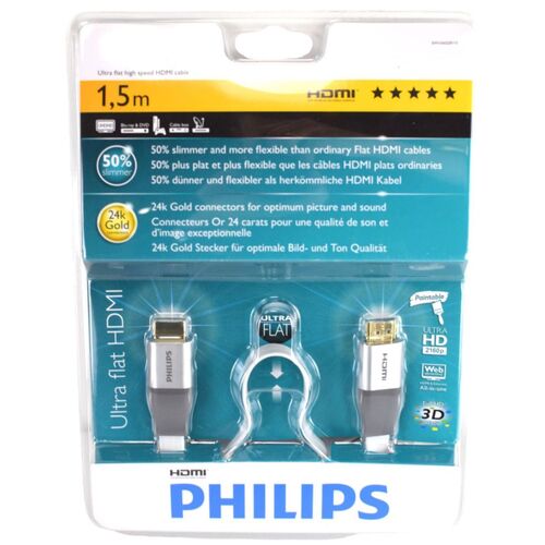 Philips HDMI Kabel vergoldet 1,5m extra flach Videokabel ultra flat in wei� HDTV
