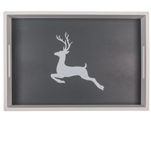 Tablett aus Holz Serviertablett f�r Geschirr & Deko Wei� mit Hirschmotiv Hirsch  