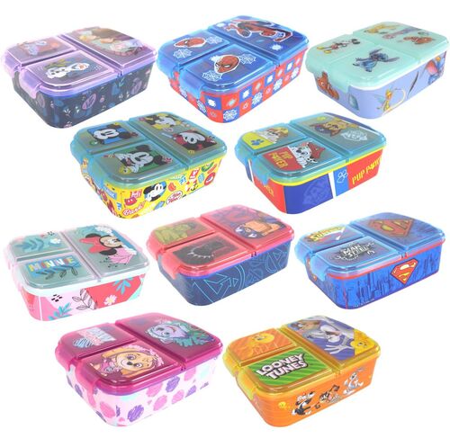 Lunchbox f�r Kinder mit 3 F�chern aus Kunststoff verschiedene Motive