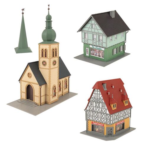 Faller Bausatz H0 190038 Aktions Set Dorfleben Wohnh�user Kirche Fachwerk 1:87