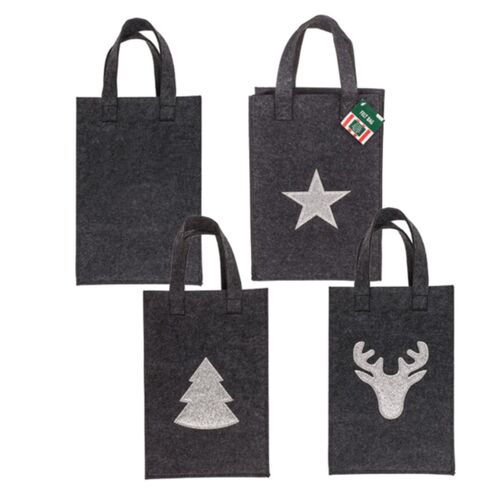 Geschenktasche aus grauem Filz mit Glitzermotiv Geschenkt�te mit Tragegriff