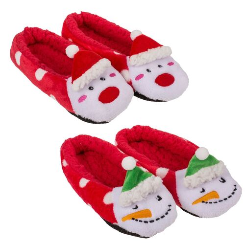 Kuschel Hausschuhe Weihnachtscrew in Rot Gr. 39-42 Eisb�r Schneemann