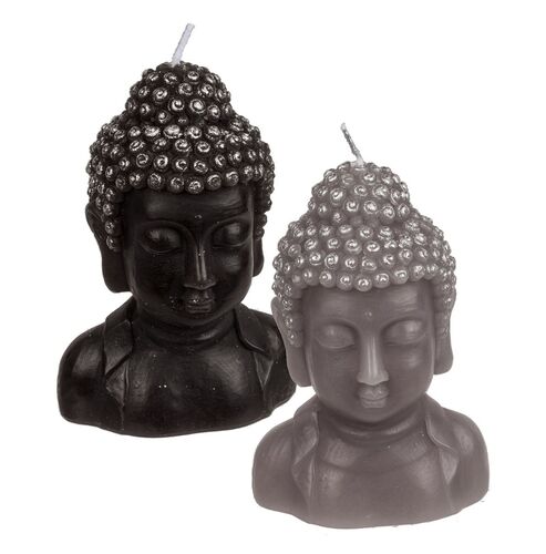 Stumpenkerze Buddha Kopf ca. 8 x 6,5 x 12,5 cm in grau oder schwarz Kerze
