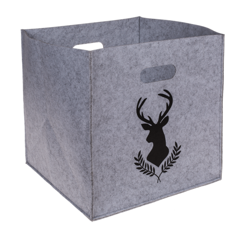 Filz Aufbewahrungsbox faltbar 32 x 32 x 32 cm mit Hirsch oder Hirschkopf Motiv 