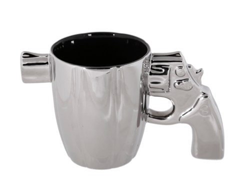 Tasse Revolver Pistole silber Kaffeetasse 375 ml