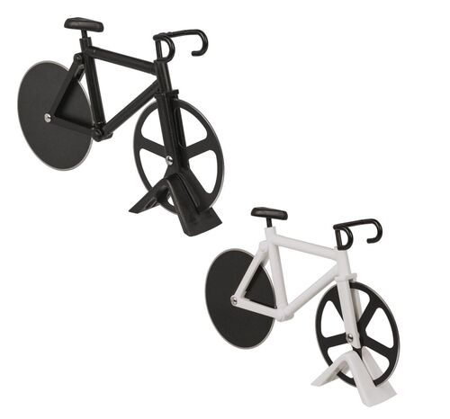 Pizzaschneider Fahrrad mit Fahrradst�nder Edelstahl Kunststoff Pizzaroller