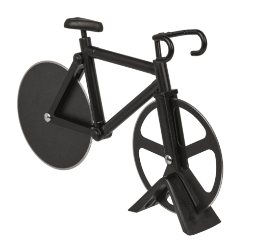 Pizzaschneider Fahrrad mit Fahrradst�nder Edelstahl Kunststoff Pizzaroller 