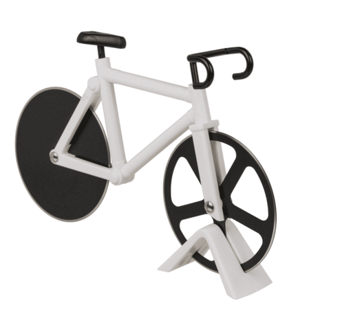 Pizzaschneider Fahrrad mit Fahrradst�nder Edelstahl Kunststoff Pizzaroller 
