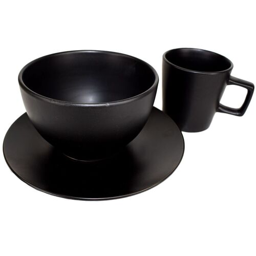Geschirrset Tasse, Sch�ssel u. Teller edles Schwarz aus Keramik 3tlg.