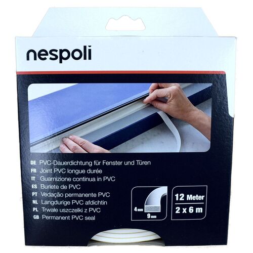 PVC-Dauerdichtung 12m 9mm f�r Fenster und T�ren wei�