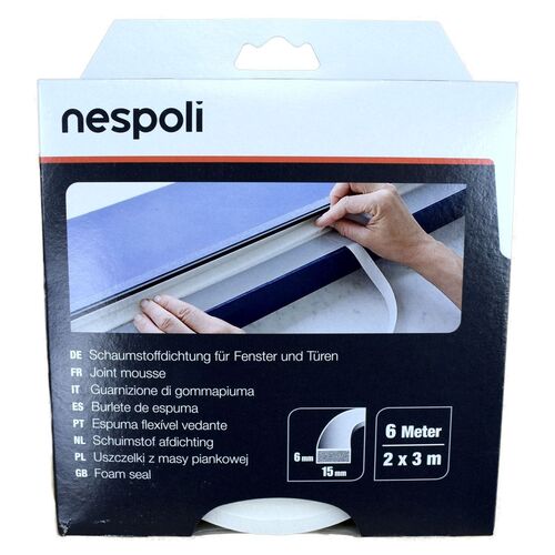 Schaumstoffdichtung 6m 15mm f�r Fenster und T�ren wei�