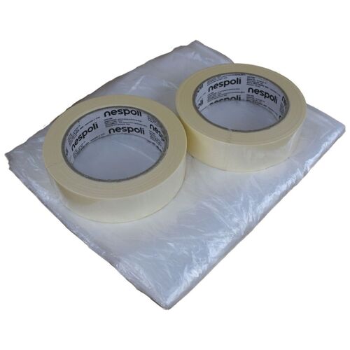 Malerkreppband 100m und Abdeckfolie Flachkreppband Klebeband Naturkautschuk 