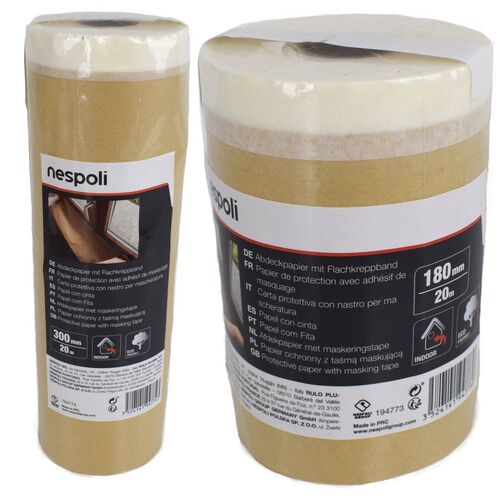 Abdeckpapier mit Flachkreppband 20m Klebeband Naturkautschuk Malerkrepp