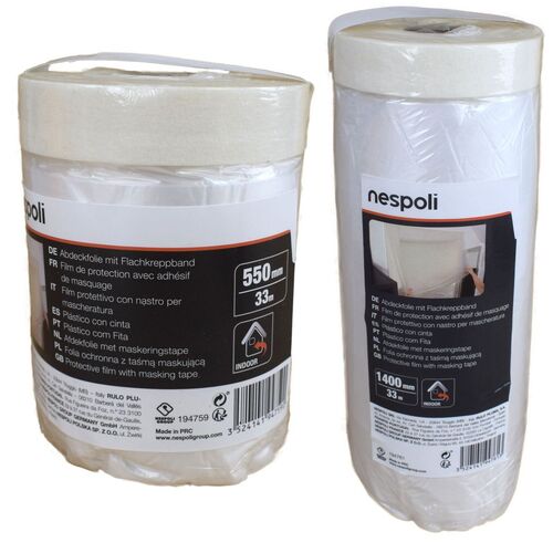 Abdeckfolie mit Flachkreppband 33m Klebeband Naturkautschuk Malerkrepp