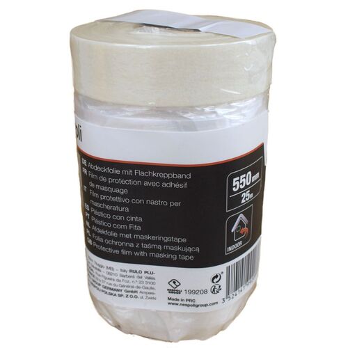 Abdeckfolie mit Flachkreppband 25m Klebeband Naturkautschuk Malerkrepp