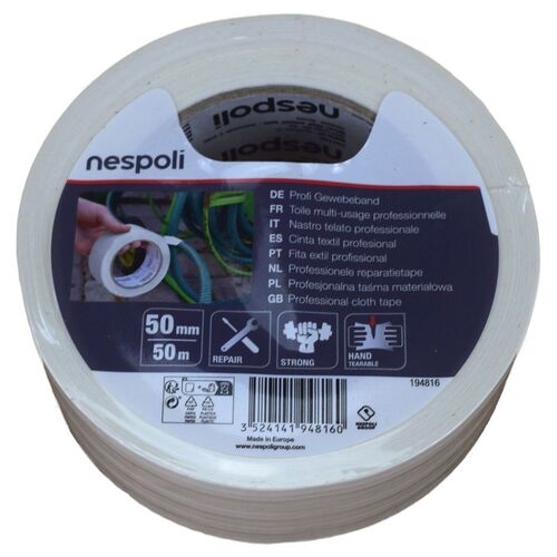 Profi Gewebeband 50 m f�r Au�en und Innen 50 mm Klebeband Rolle Wei�