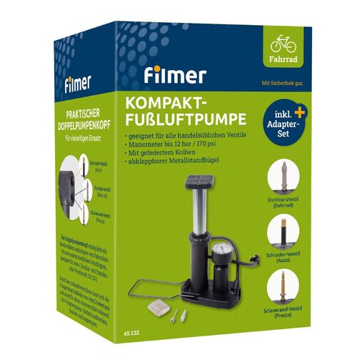 Fu�luftpumpe f�r alle Ventile inklusive Adapter Set aus PP & Stahl