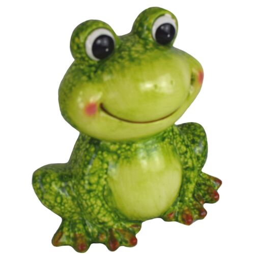 Gartenfigur sitzender Frosch in gr�n glasiert 17 cm oder 24 cm 