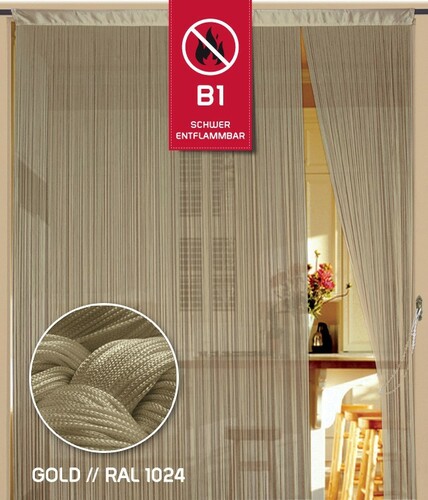 Fadenvorhang 90 cm x 240 cm gold in B1 schwer entflammbar