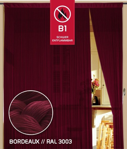 Fadenvorhang 90 cm x 240 cm bordeaux in B1 schwer entflammbar