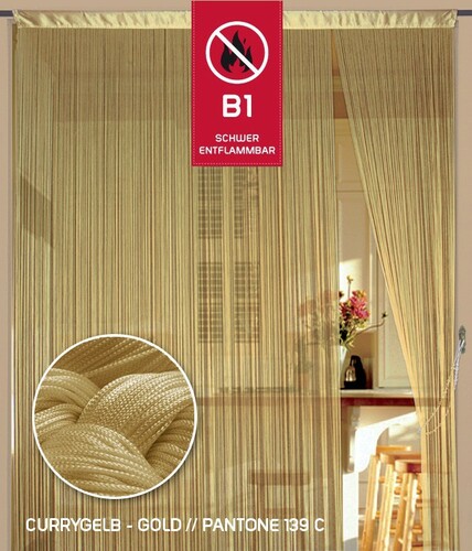 Fadenvorhang 90 cm x 240 cm currygelb gold in B1 schwer entflammbar