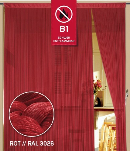 Fadenvorhang 150 cm x 300 cm rot in B1 schwer entflammbar