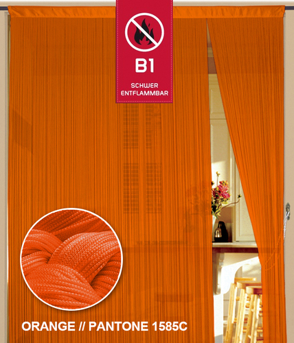 Fadenvorhang 150 cm x 300 cm orange in B1 schwer entflammbar
