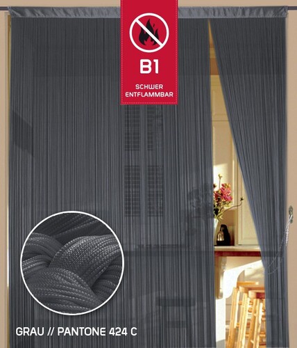 Fadenvorhang 150 cm x 250 cm grau in B1 schwer entflammbar