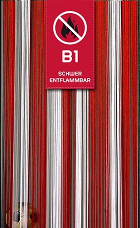 Fadenvorhang Rot-Wei-Rot 150 cm x 300 cm in B1 schwer entflammbar