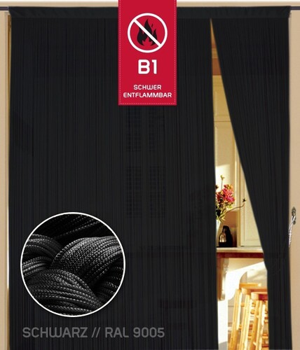 Fadenvorhang 150 cm x 650 cm schwarz in B1 schwer entflammbar