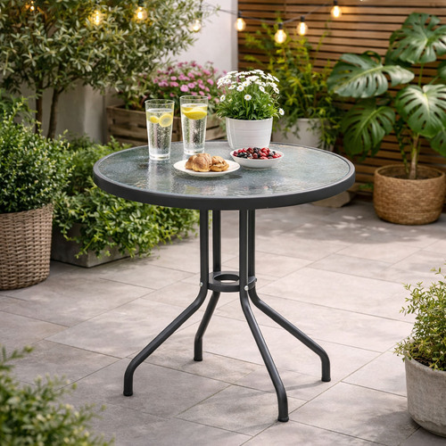 Bistrotisch Balkontisch Gartentisch Anthrazit Glas/Metall 60 H70cm
