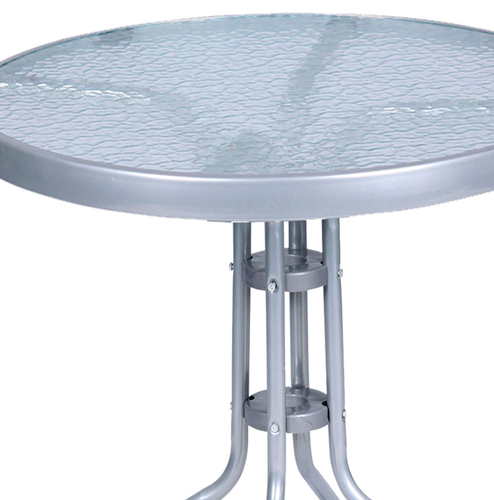 Gartentisch Bistrotisch Rund  60 H70cm Glas/Metall Silber Balkontisch