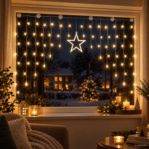 Weihnachts LED Sternenvorhang Weihnachtsbeleuchtung mit 90 LED