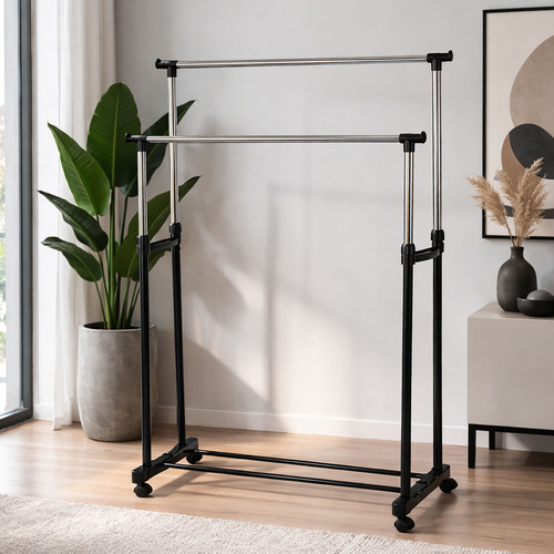 XXL fahrbar Kleiderst�nder mit Schuhablage 2 Stangen 86x42x170cm