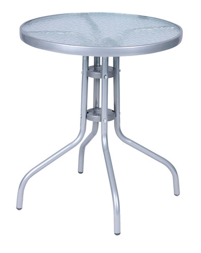 Gartentisch Balkontisch Rund  60 Glas und Metall Silber Bistrotisch Glastisch 