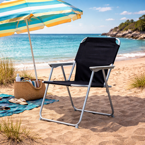 Camping - Klappstuhl Gartenstuhl Stoff Oxfort Metall Schwarz 