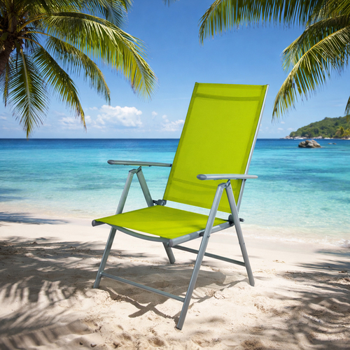 Garten Klappstuhl Gartenstuhl Hochlehner Alu Textilen Silbergrau/Lime