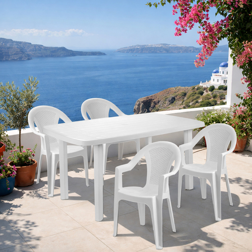 5tlg Outdoorm�bel Sitzgarnitur Gartengarnitur Wei� 140x90cm stapelbar