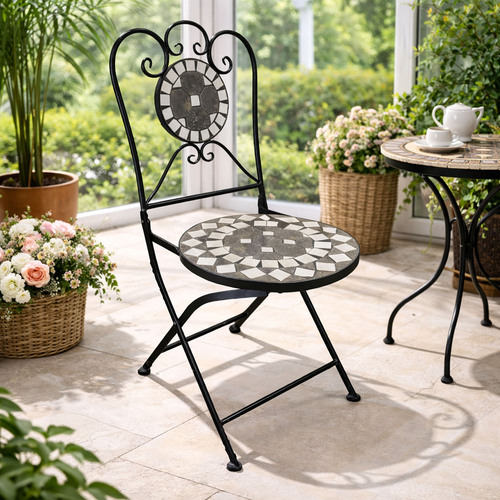 Mosaik Klappstuhl Gartenstuhl Bistrostuhl Kreis Design Anthrazit/Grau