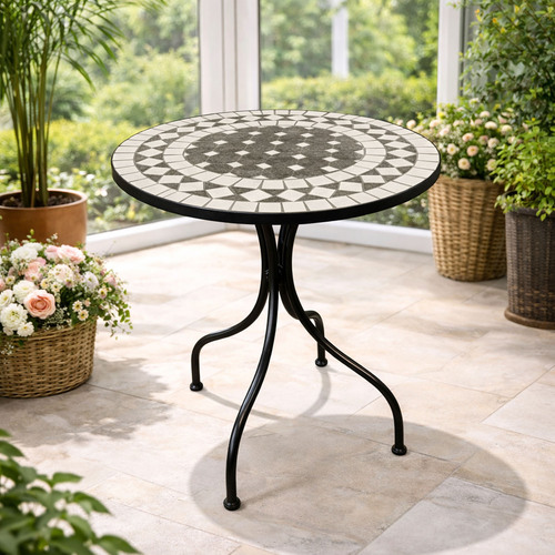 Mosaik Tisch Balkontisch Gartentisch rund 60xH70 cm Anthrazit /Grau