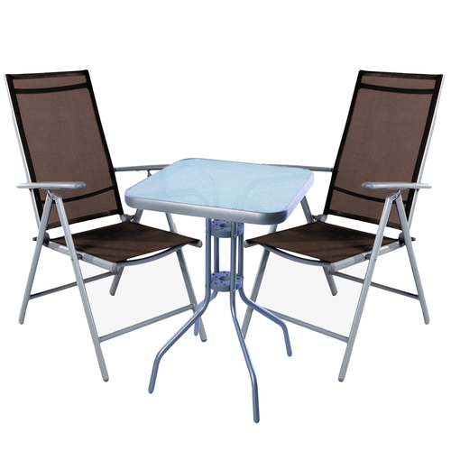 Bistro Sitzgarnitur Bistrogarnitur 3-teilig Silbergrau/Schokobraun